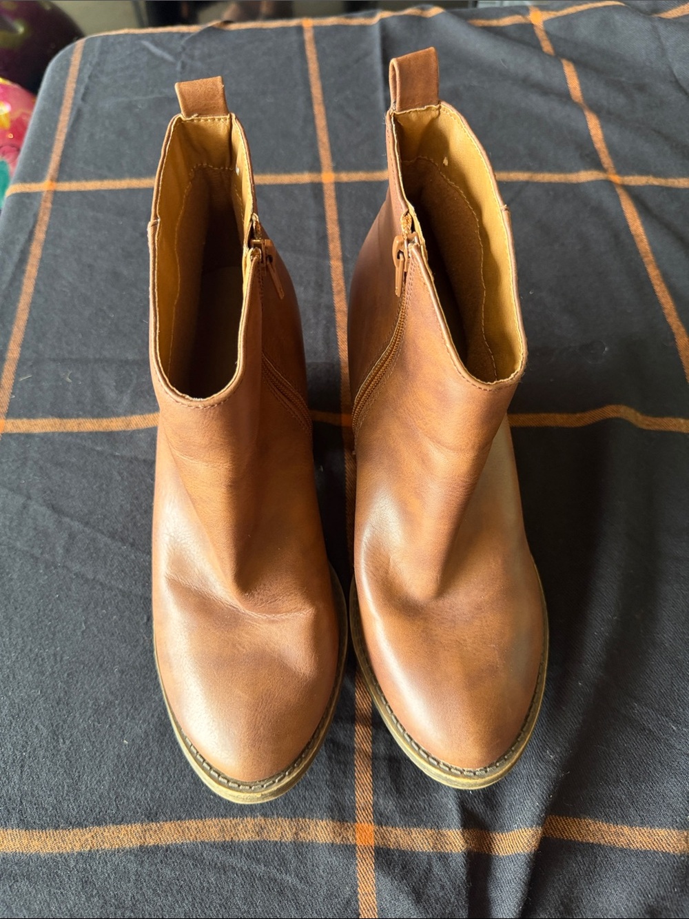 Maurices Tan Brown Leather Ankle Booties with Side Zip